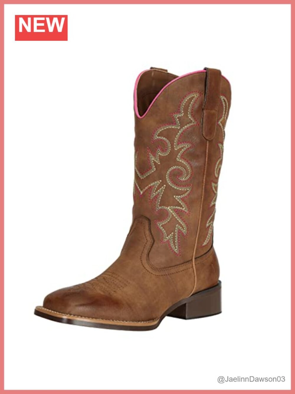 Wide Square Toe Mid Calf Western Cowboy Boots Faux Leather